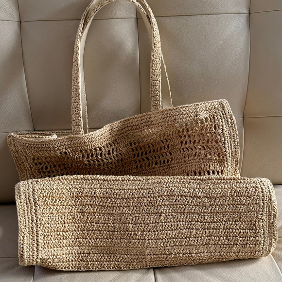 Authentic Tory Burch Womens Ella Large Natural Raffia Crochet Tote Bag - Picture 6 of 9